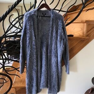 Lord &Taylor Blue Solid Color V-Neck  Fuzzy Long Sleeve Sweater